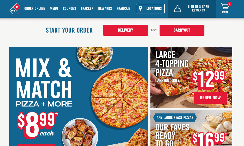 Dominos website